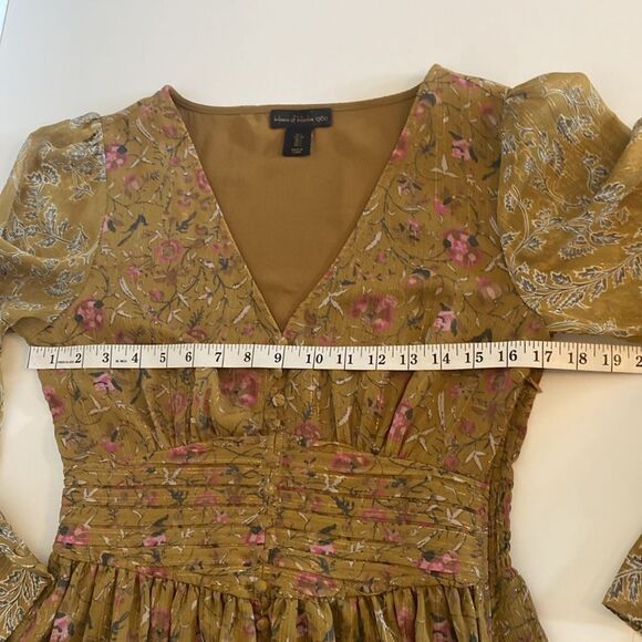 House of Harlow 1960 Mustard Yellow Floral Mini Long Sleeve Dress Size Small - Picture 11 of 14